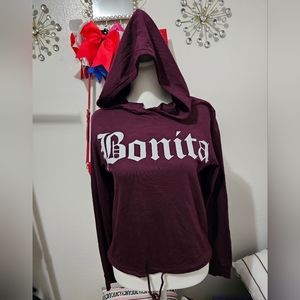 On Fire Womens Hooded Long Sleeve Top with Cinched Waist Plum Size Small NWT